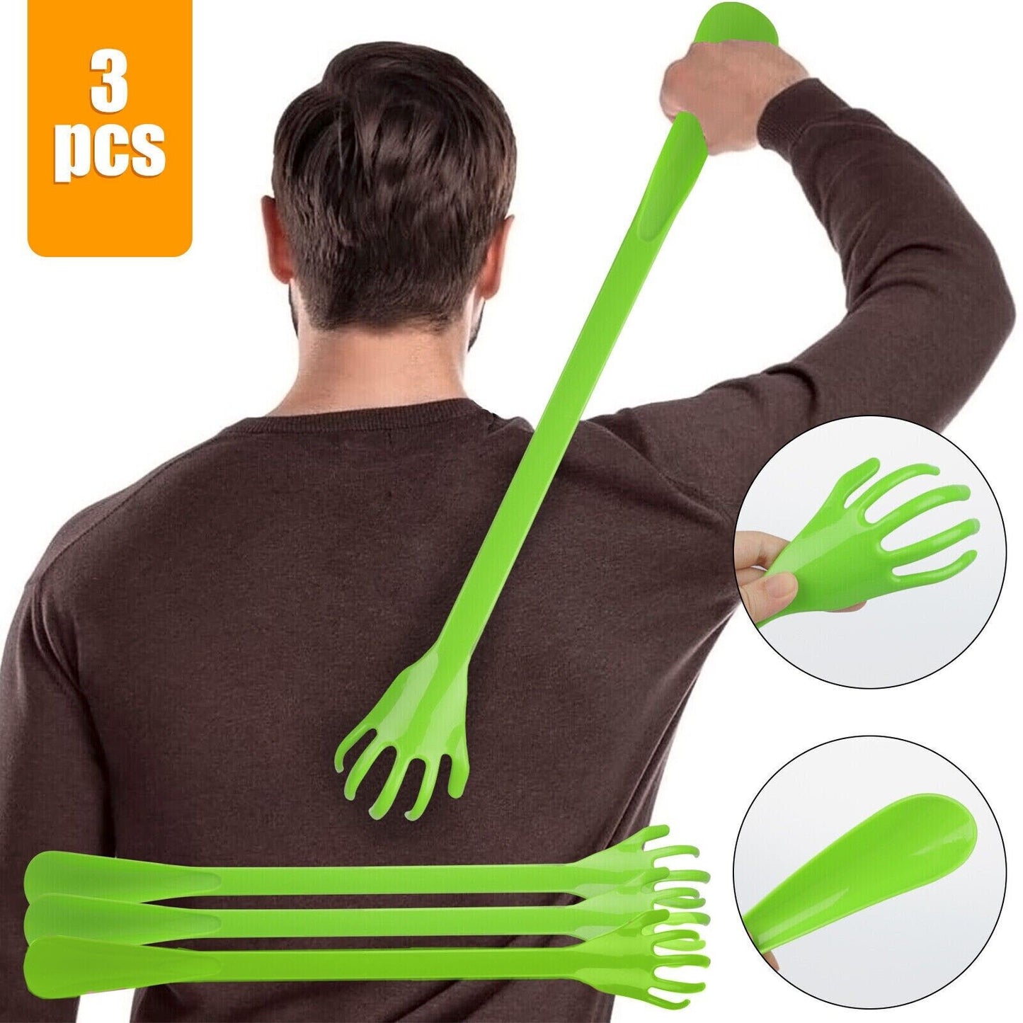 Long Reach Back Scratcher - Plastic Hand For Itch Relief Pack of 3